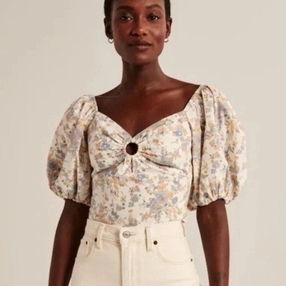 Abercrombie & Fitch Puff Sleeve Poplin O-Ring Top 21304 - Picture 1 of 9